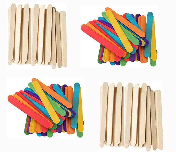 Girlyz Attire 100 Pcs Wooden Craft Sticks (50 Plain + 50 Colored) for DIY Model Making, Craft, Popsicles, Ice Cream-image-11