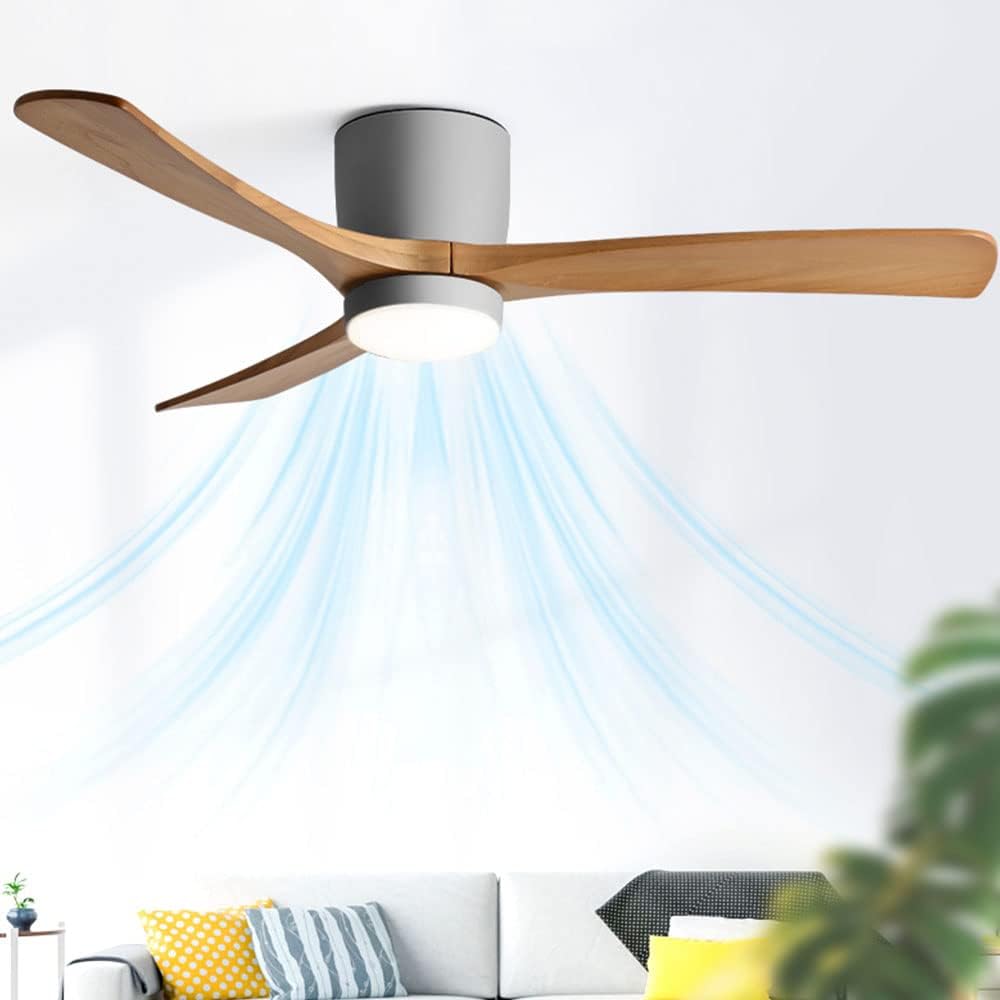 SXDMOUBK 36in Nordic Indoor Ceiling Fan with LED Light, Dimmable for Living Room & Dining Room, 6 Speed, Wooden Blades (Grey)