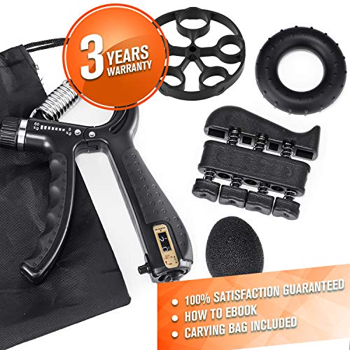 Hand Grip Strengthener Workout Kit (5 Pack), 11-132 Lbs Adjustable Resistance Smart Counting Forearm Grip Exerciser, Finger Exerciser, Finger Stretcher, Grip Ring, Stress Relief Grip Ball - Thumbnail 5