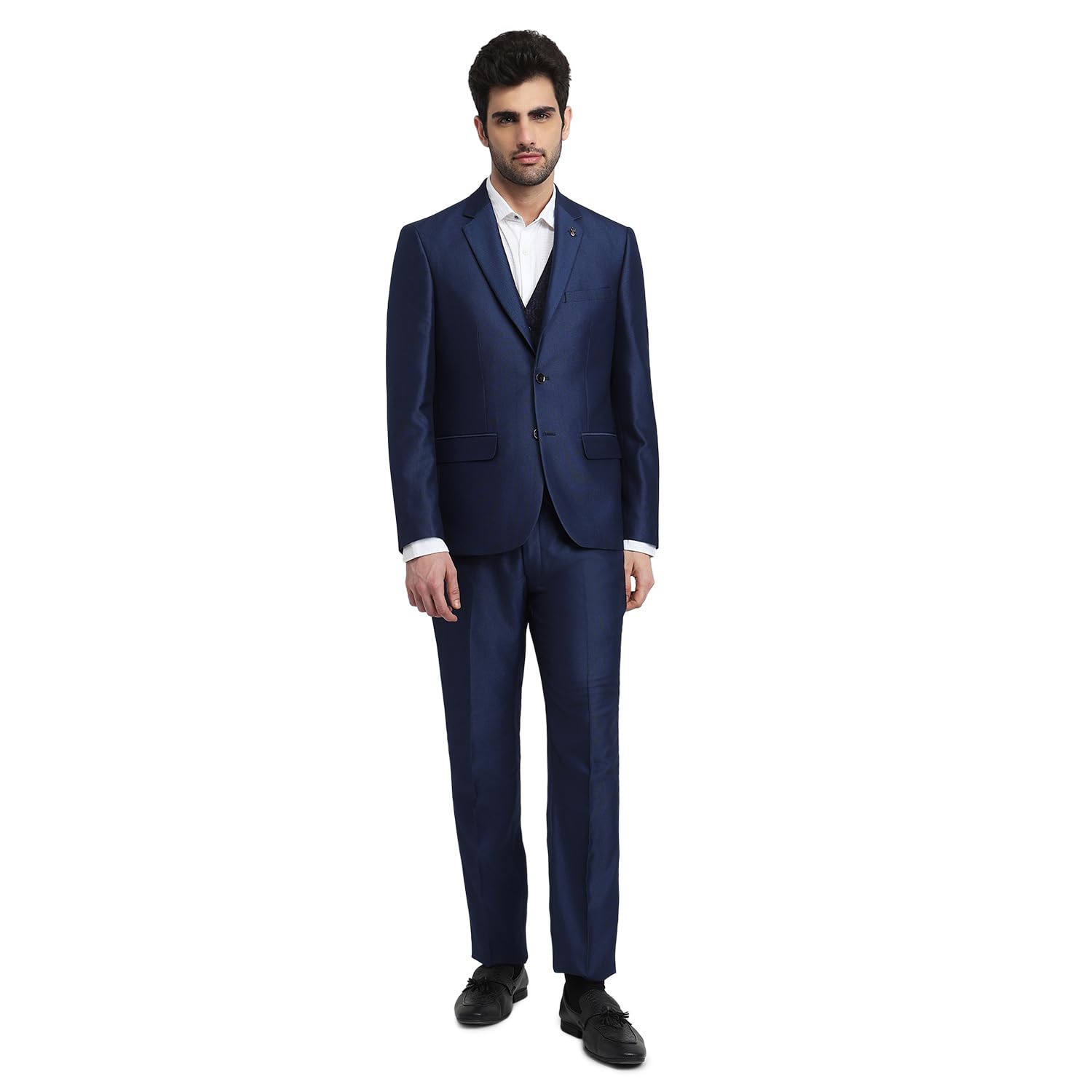 Men Regular Fit Dobby Pattern Poly Rayon Blend Notch Lapel Full Sleeve Festive Suit-image-47