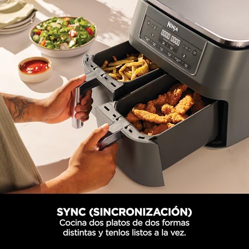 Miniatura 3 de Ninja Freidora De Aire Con Compartimento Doble, 2 Cajones, 7,6 L, 6 En 1, Sin Aceite, Fríe Con Aire, Gratina, Asa, Hornea, Recalienta, Deshidrata, Cestas Antiadherentes, Gris Metalizado Dz300eu