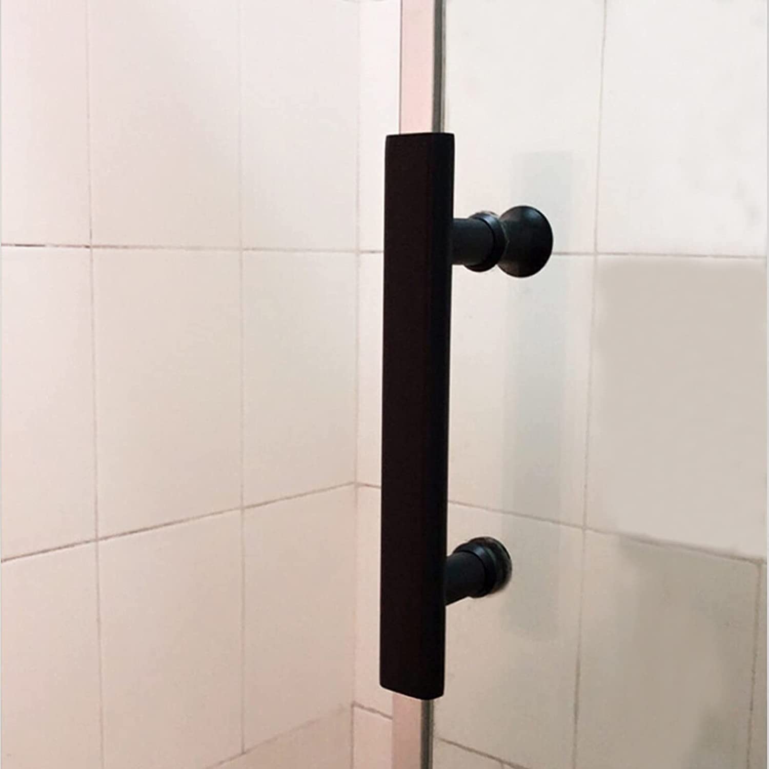 DFGHNBVC Matte Black Shower Door Handle 2 Pack, Modern Glass Replacement Knob, Polished Chrome Towel Bar, 145Mm Entrance Push Pull Hardware,Chrome Black-440Mm