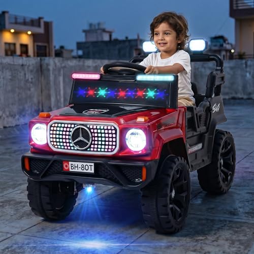 Image of Baybee SpeedRover Baby Battery Operated Jeep for Kids | Ride on Toy Electric Car with 4x4 Motors, Swing Mode, Led Lights & Music | Rechargeable Electric Ride on Toy Car for Kids 2 to 6 Years (Red)