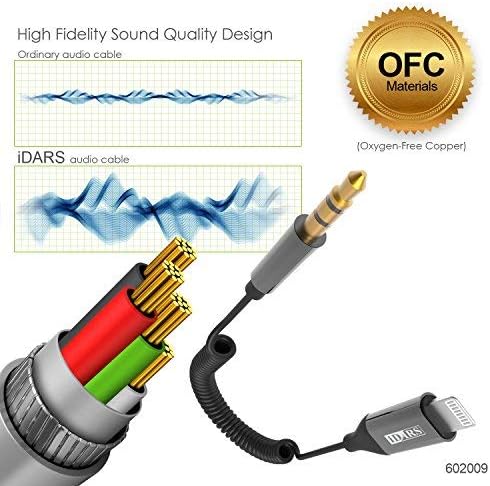 iDARS Lightning AUX Cord, Apple MFi Certified Lightning Audio Cable, Compatible with iPhone for Car Stereo/Home Stereo/Headphones/Speaker Adapter Support iOS 10 or Above-Coiled (Black)