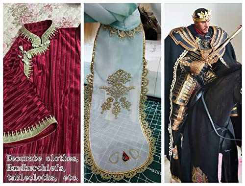 Idongcai Gold Trim Gold Lace Trim Embroidery Metallic Venice Lace Ribbon Edging Trimming Fabric For Cake Fringe,Wedding Bridal Dress,Costume Or Jewelry,Crafts And Sewing (Gold Lace 1#) #TOP4