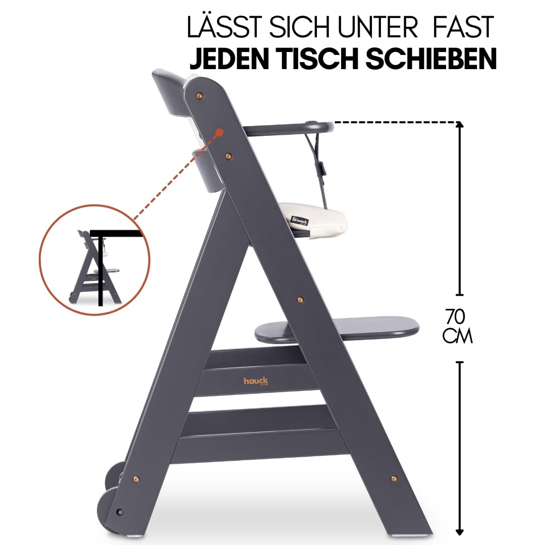 Hauck Beta+ Hochstuhl Newborn Set mit Deluxe Bouncer Dark Grey Mitwachsender Holz Kinderhochstuhl bis 90 kg