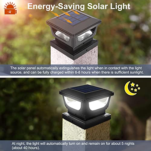 Sumaote Solar Post Lights, Outdoor Solar Post Cap Light Fits 4 X 4 Wood, 3X3 & 4X4 Pcv/Vinyl Fence Post Lights Solar Powered Deck Light For Garden Yard Railing, Ip65 Waterproof, Black Shell, 6 Pack #TOP1