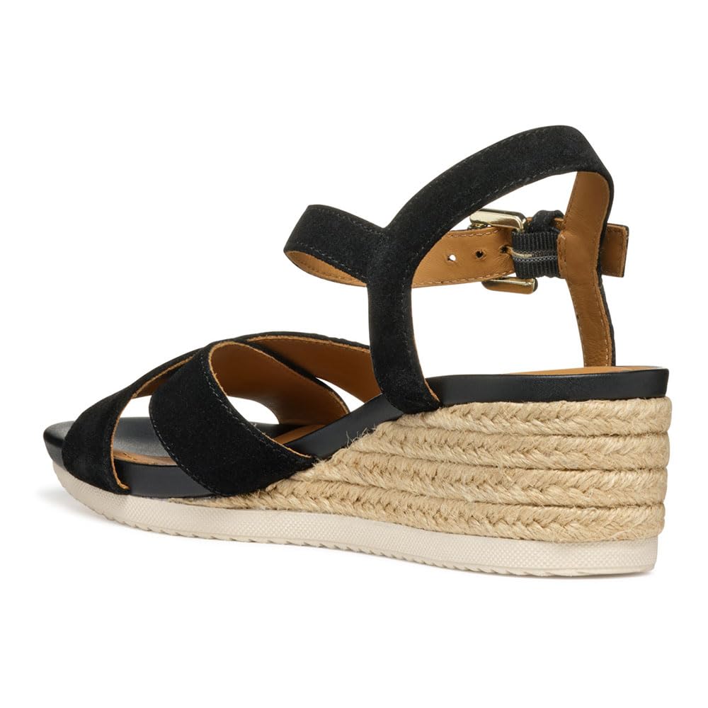 Geox D Ischia Corda B, Sandalo con Zeppa Donna, Black, 38.5 EU