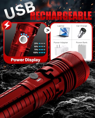 Image of Victoper Red LED Flashlights, High Powered High Lumens Super Bright Tactical Flashlight, Rechargeable, 5 Modes Zoomable Waterproof Flash Lights for Emergency, Outdoor, Home, Camping, Hiking