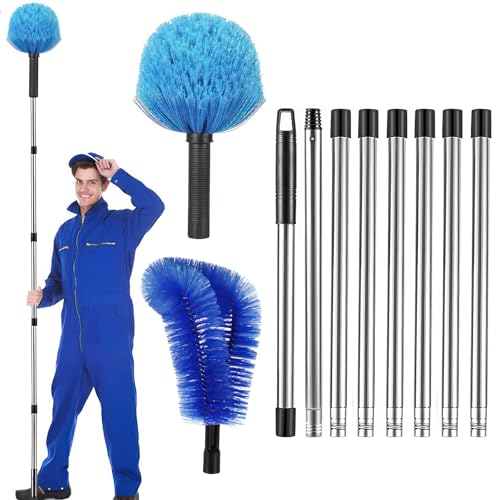 Gutter Cleaning Brush Tools - 12.8Ft Telescopic Gutter Cleaning Tools with 8 Poles Extendable Roof Gutter Cleaner Telescopic Gutter Cleaner for Cleaning Leaves Debris Window Gutter