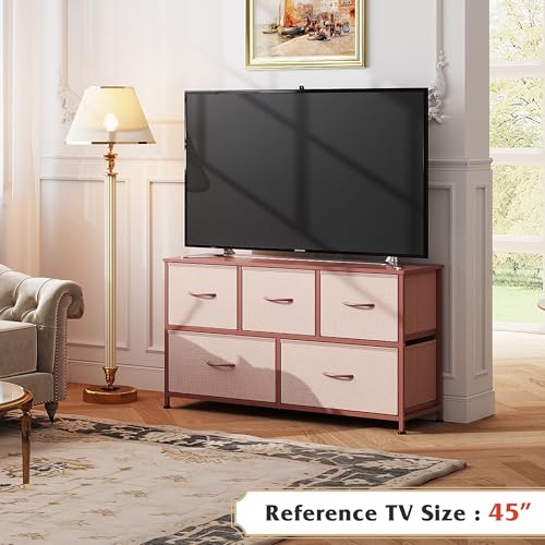 image for WLIVE Dresser for Bedroom with 5 Drawers, Wide Chest of Drawers, Fabri