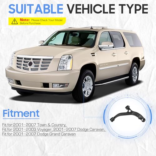 Front Lower Complete Control Arms w/Ball Joints Suspension Kit for 2001-2007 Town & Country/Dodge Caravan/Dodge Grand Caravan, 2001-2003 Voyager K620004 K620005 (2PCs) - Image 3