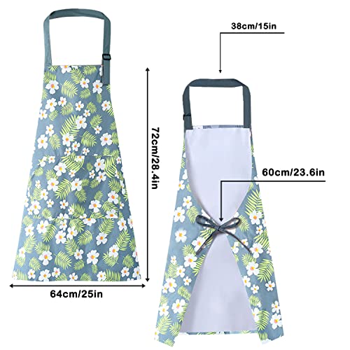 LECTNORE Floral Waterproof Cooking Apron with Pocket, Kitchen Apron for Women Adjustable Chef Apron, Style 4 - Image 2