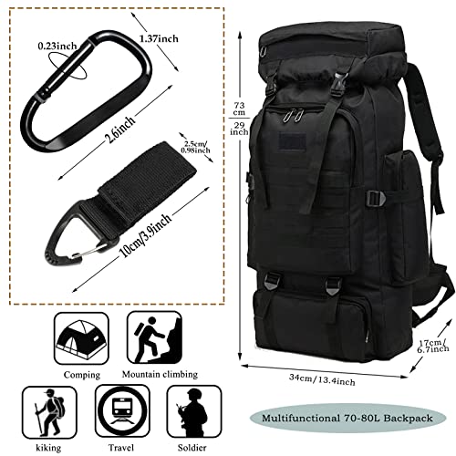 70L Waterproof Hiking Daypack Large Hiking Backpack, Foldable Packable Daypack Hunting Camping Rucksack Day Backpack For Men Army Survival Backpack Travel Outdoor Sports Bag (Black) #TOP2