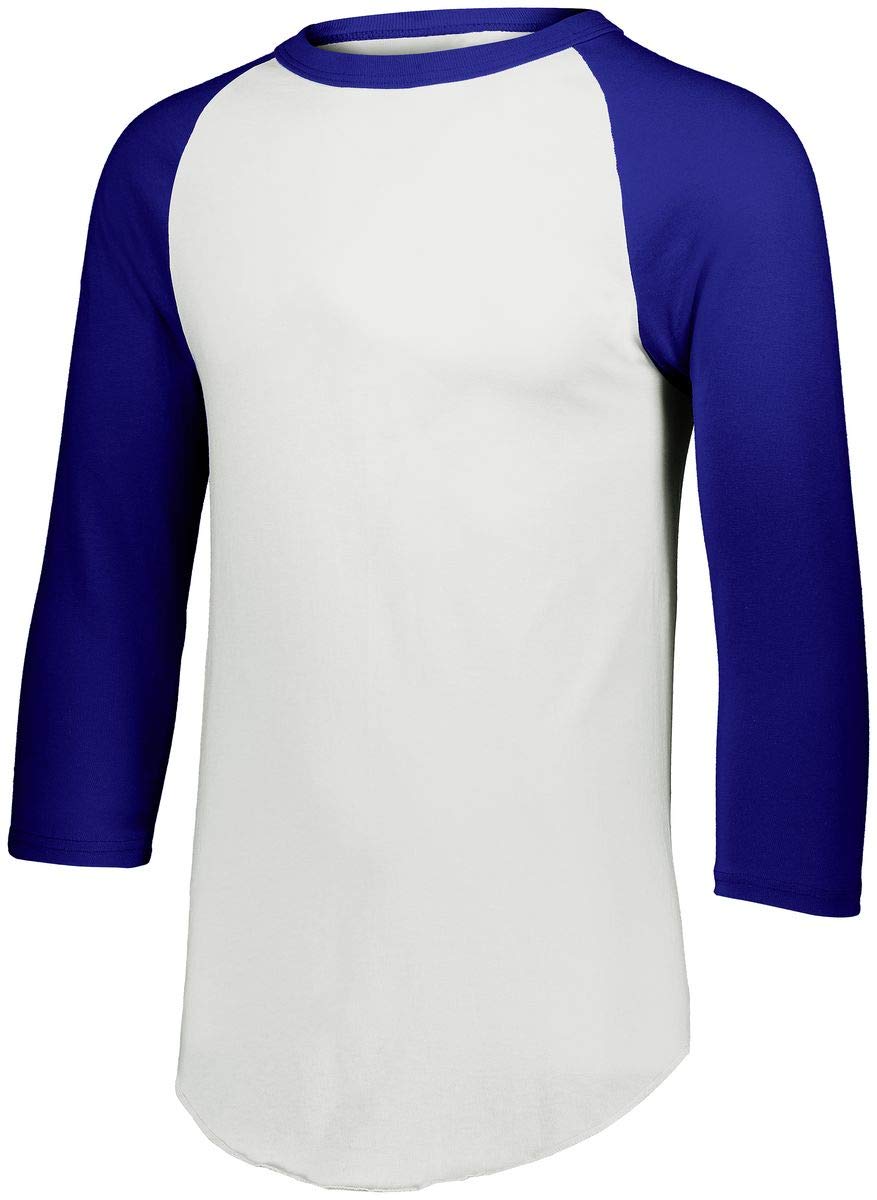 Augusta Sportswear Unisex's Standard Youth Baseball Quarter Sleeve Tee, White/Purple, Small