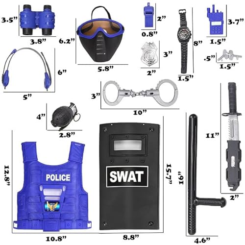 Ultimate All-In-One Kids Police Role Play Toy Kit - 15-Piece Policeman Pretend Play Set - Swat Costume Accessories For Dress Up And Kids Costumes - Badge, Shield, Vest, Handcuffs Included #TOP4