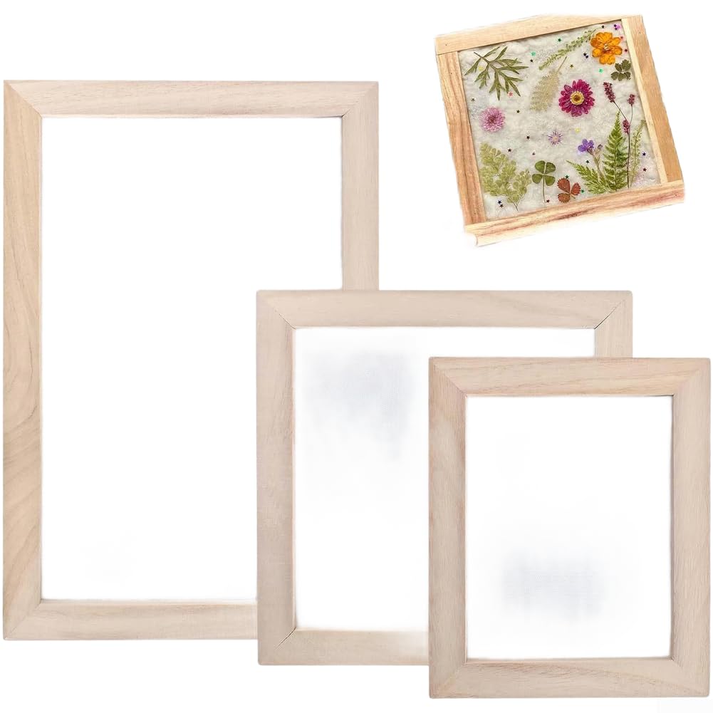 Juego de marcos de papel de madera diseñado para procesos manuales de fabricación de papel con tres tamaños de marco para mayor flexibilidad