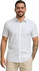 Camisa Masculina Gola Italiana Manga Curta Leve Elegante para Trabalho e Passeios, Tecido Fresco Passa Facil
