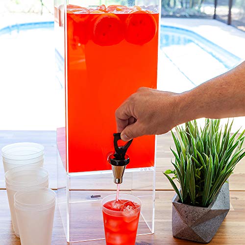 Image of Restaurantware Bev Tek 2 Gallon Beverage Dispenser 1 Square Drink Dispenser For Parties - Clear Geo Base Easy-To-Use Spigot Clear Acrylic Drink Dispenser With Stand Serve Tea Water or Juice