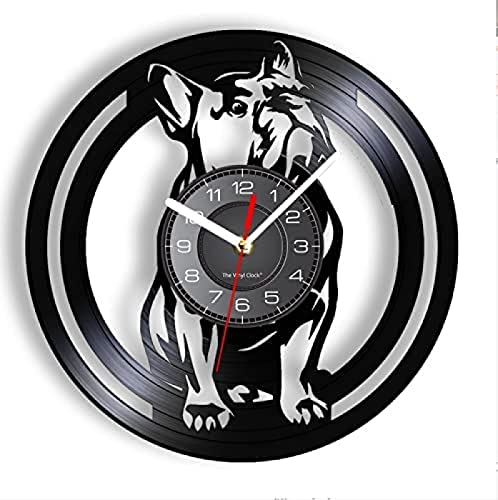 AGlitw Bulldog Francese Orologio da Parete Razza di Cane Orologio da Parete con Disco in Vinile Animale Cucciolo di Cane Francese Bouledogu