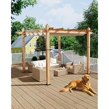 KYBOLT 10x10 Ft Aluminum Pergola Outdoor Gazebo with Retractable Canopy Imitation Wood-Grain Sun Shade Shelter for Garden Patio Backyard DeckKhaki