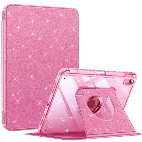 Coque Rotative pour iPad 11/10.9 Rose Pailleté - Protection Transparente 360 avec Porte-Stylet
