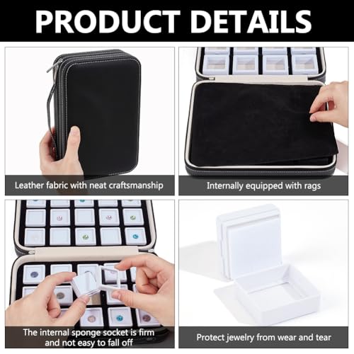 BENECREAT 30 Pcs 2.95x1.6cm Square Gem Jars with Leather Storage Box, White Loose Diamond Box with Window - Image 4