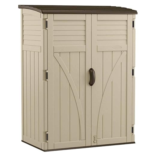 Suncast Outdoor Storage Cabinet Waterproof Resin Vertical Outdoor Storage Shed (54 cu. ft.) for Patio, Garden Tools, Cushions, & Equipment. Weatherproof Plastic Multi-Wall Design, Capacity Made in USA