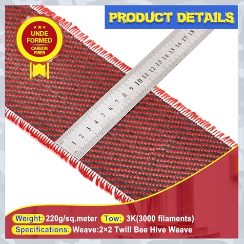 Image of Jecery 9.84 ft x 4 Inches Red Aramid Carbon Fiber Fabric Sheet 2x2 Twill Weave 3k / 200g Pure Synthetic Carbon Fiber Cloth Roll for Structural Reinforcement on Concrete Walls, Basements, Boats