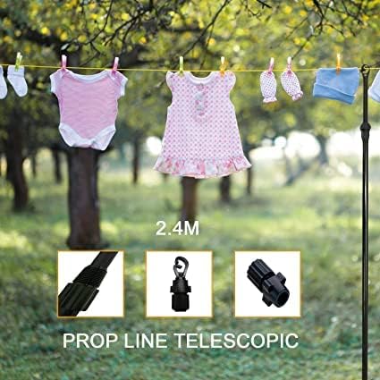 Nurano Heavy Duty Metal Telescopic Extendable Home Garden Washing Line Clothes Laundry Support Pole Props Outdoor Indoor Airer Rope String Extenedable from 1.3 to 2.6M, Blue/Grey