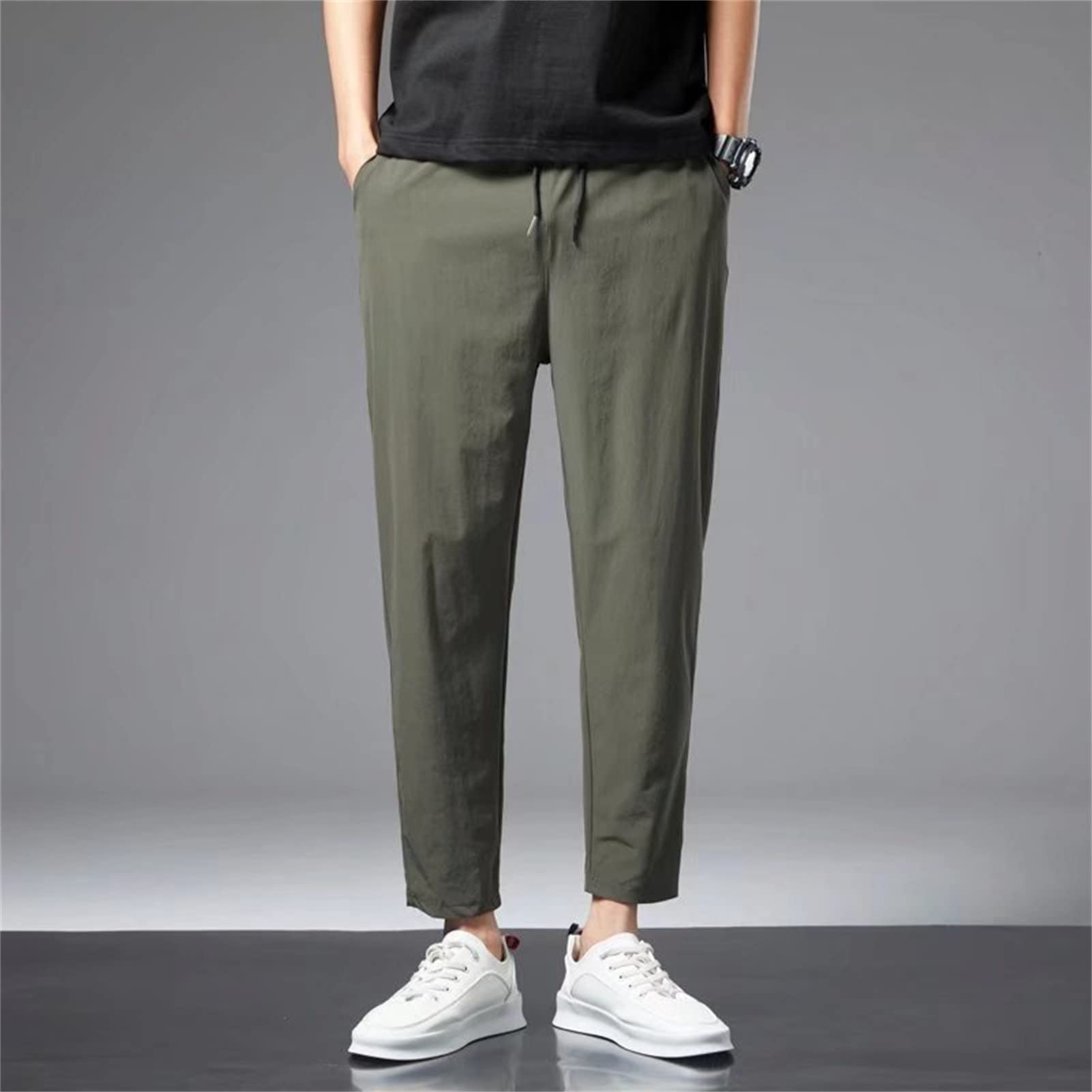 Mens Loose Fit Stretch Pant Classic Casual Tapered Suit Pant Solid Color Lightweight Business Trousers Streetwear (Green,X-Large)