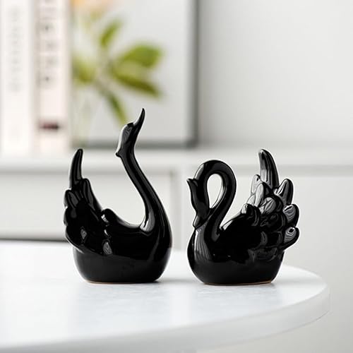 Miniatura 4 de Estatua de cisne de cerámica para pareja, escultura de mesa de cisne elegante, figura de cisne de porcelana, adorno de cisne de escritorio para