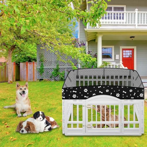 Image of Dog Playpen Mesh Top Lid Fits for 36 Inch 4 Panels Crate Cover, Black | Breathable Mesh Top Lid, Water Resistant Shade for Outdoor, Kennel Crate Accessory, Breathable Ventilation, Cover Only