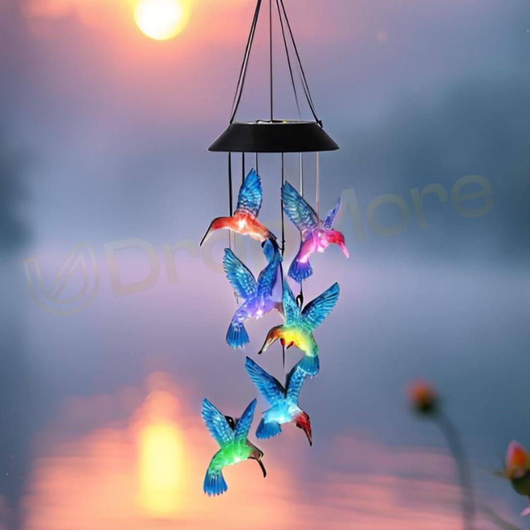 UDropMore Solar Powered LED Hummingbird Wind Chime, 7 Colour Changing Lights, 6-8 Hours Working Time | Solar Power Outdoor Wind Chime | Home & Balcony Decoration | Gift Item | Waterproof (Blue)-image-14