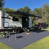 Vocray 8x10FT RV Outdoor Rug, Reversible Blue-Gray 240GSM HDPE RV Patio Mat