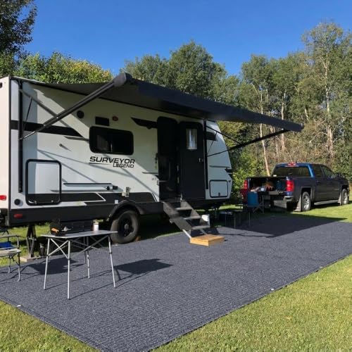 Vocray 10x10FT RV Outdoor Rug Reversible Blue-Gray 240GSM HDPE RV Patio Mat