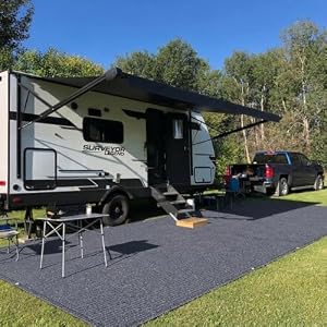 10×20 FT RV Outdoor Mat Reversible Blue-Gray RV Patio Rug