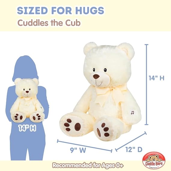 Cuddle Barn - Nite Brite Pals Cuddles the Cub | Large Glowing Musical Extra Soft Teddy Bear, LED Nightlight Changes Colors, Plays Brahm's Lullaby - Plush Bedtime Soother for Kids - 14 inches