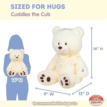 Cuddle Barn - Nite Brite Pals Cuddles the Cub | Large Glowing Musical Extra Soft Teddy Bear, LED Nightlight Changes Colors, Plays Brahm's Lullaby - Plush Bedtime Soother for Kids - 14 inches