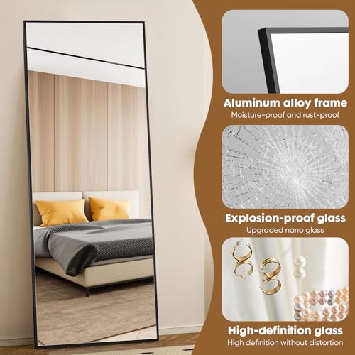 Image of XX-Large Black Full Length Mirror, 71x26 Wall Mirror Leaning or Hanging | Bedroom Decor Standing Mirror Accent for Living Room, Dressing Room Full Body Mirror, Apartment Decor and Outfit Checks
