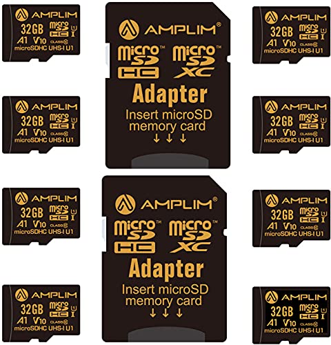 Amplim 32GB Micro SD Card, 8 Pack MicroSD Memory Plus Adapter, MicroSDHC Class 10 UHS-I U1 V10 TF Extreme High Speed Switch, Raspberry Pi, Phone Galaxy, Camera Cam, Tablet, PC