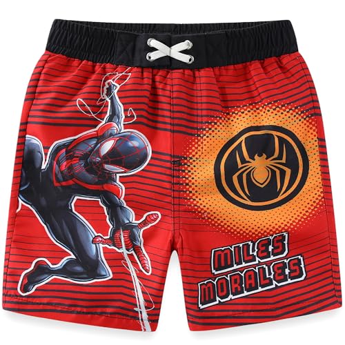 Marvel Avengers Spider-Man Miles Morales Boys UPF 50+ Swim Trunks Bathing Suit for Toddler and Big Kids Red