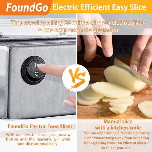 Foundgo Electric Vegetable Fruit Slicer, Commercial Food Slicing Machine 0-10Mm (0-0.4’’) Stainless Steel Onion Chopper, Automatic Cutter For Potato Cabbage Lemon Tomato #TOP1