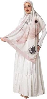 طقم فستان صلاة وحجاب بطبعة زهور انيقة، ابيض وبينك