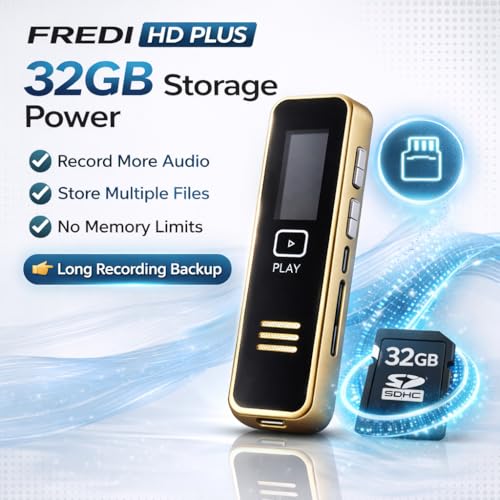 Image of FREDI HD PLUS Voice Recorder Device Digital Voice Recorder 32GB Support Portable Audio Recorder USB with Speaker One Button Recording for Meetings Lectures Interviews