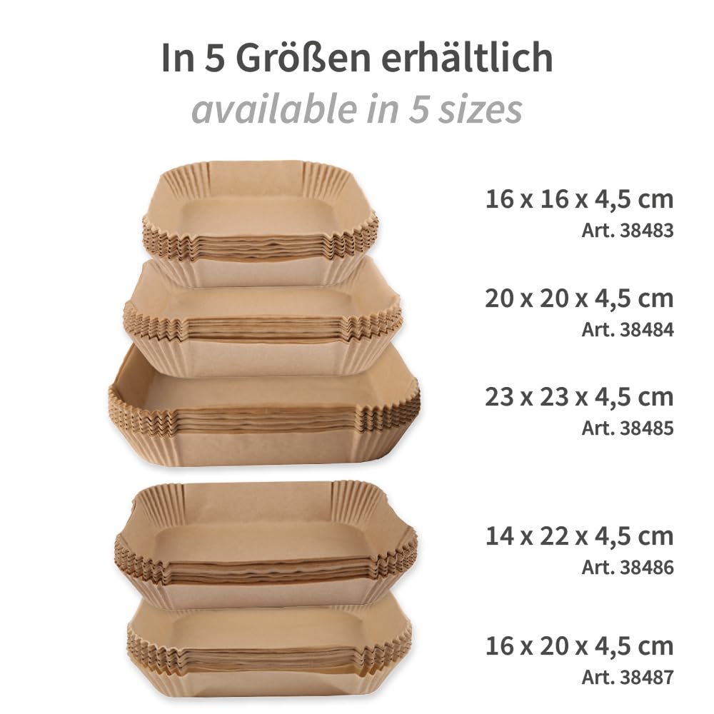 NatureStar Backpapier für Heißluftfritteuse, rechteckig, 1000 Stück, Papier, ungebleicht, braun, mit erhöhtem Rand (L: 20cm, H: 4,5cm, B: 20cm, 1000, stück)