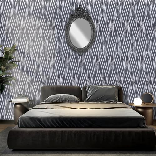 Trafagala Dark Gray Wallpaper Wave Glitter in The Light Luxury Textured Metallic Dark Gray Geometric Feature Textured Wallpaper