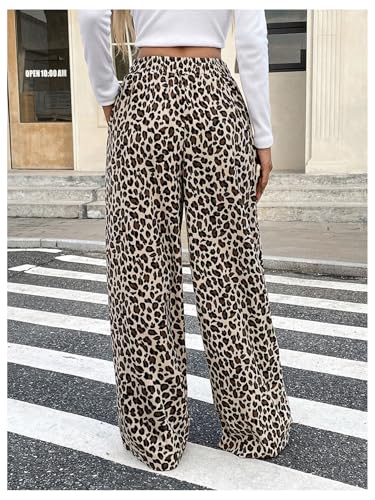 Verdusa Women's Leopard Print Pants Drawstring Straight Leg Pants Bow Loungewear Trousers with Pocket2
