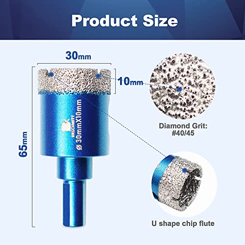 Image of Dry Diamond Core Drill Bit Set,BRSCHNITT 2pcs /Pack 1 1 /7 Inch (30mm) Diamond Hole Saw Core Drill Bit with Triangle Shank for Porcelain Tile Ceramic Stone Granite Marble