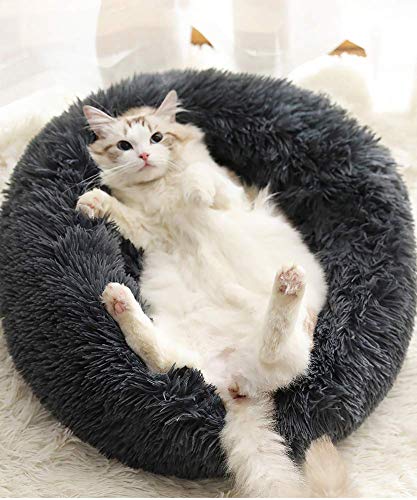 Donut Hundebett waschbares Flauschiges Hundesofa Katzenhöhle Haustierbett Kuschelkissen mit Außenbezug für kleine mittelgroße große Hunde-60cm-Grau